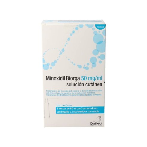 MINOXIDIL BIORGA 50 MG/ML SOLUCION CUTANEA 3 FRASCOS 60 ML  3 ACCIONADORES DE BOQUILLA Y 2 ACCI